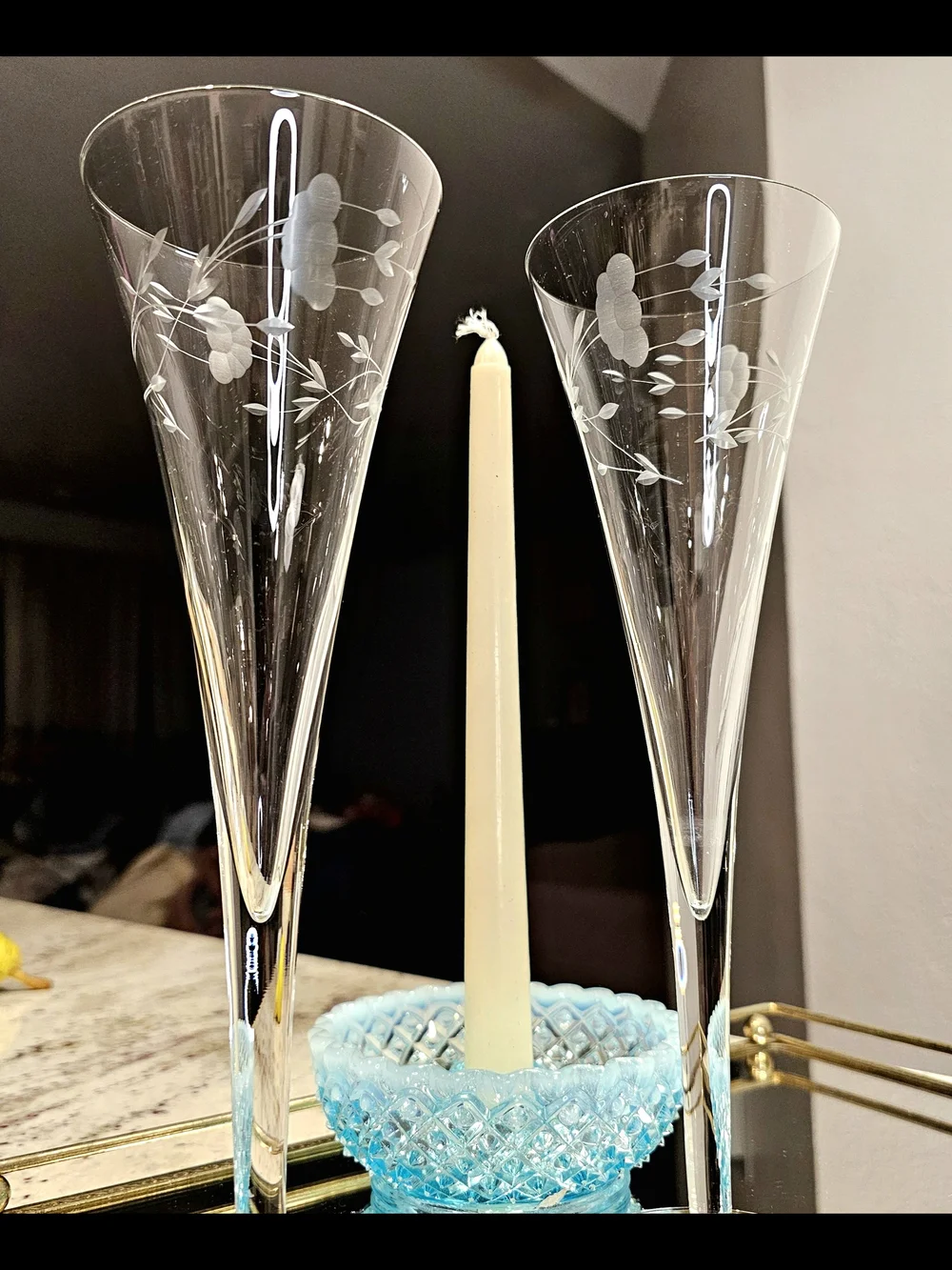 Vintage Etched Clear Glass Champagne Flutes Set of 2 Princess House Heritage